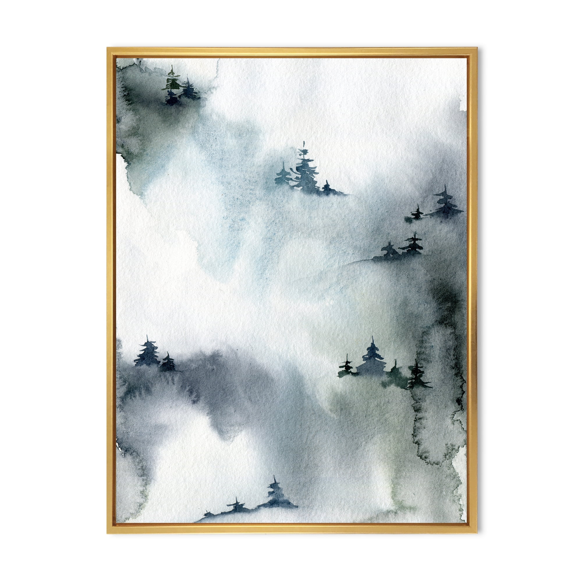 Minimalistic Snowy Fir Trees With Winter Forest 12 in x 20 in Framed Painting Canvas Art Print, by Designart