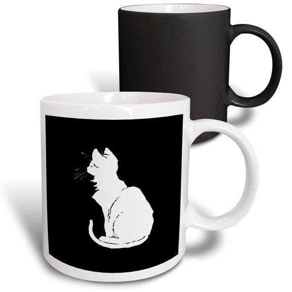 3drose, Minimalistic White Cat Silhouette Vector Art, 11oz Magic Transforming Mug