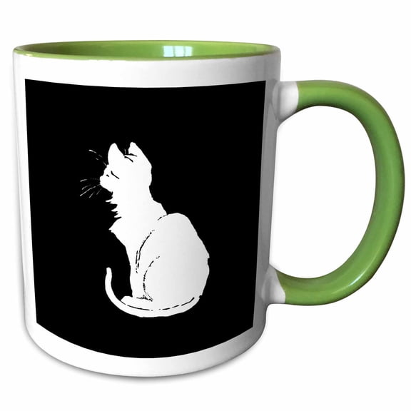 3drose, Minimalistic White Cat Silhouette Vector Art, 15oz Two-tone Green Mug