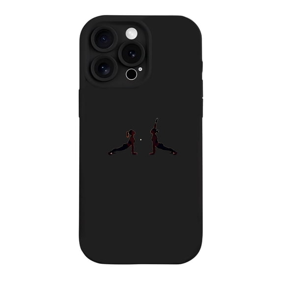 Minimalistic Yoga Design iPhone 15 Pro Case - Lightweight Yellowing Resistant Artistic Red & Orange Silhouettes on Black Background