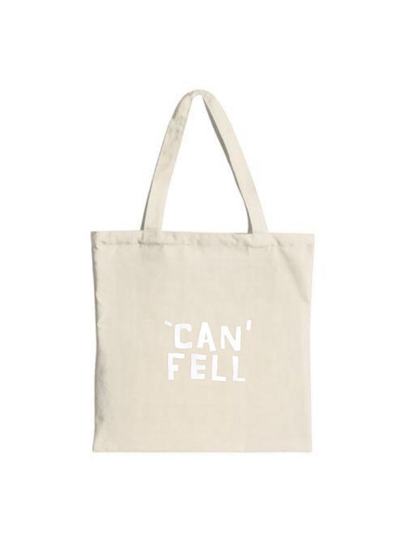 Minimalistic canvas tote bag with two handles featuring bold ' CAN ' T FEEL ' text in white perfect for shopping travel and parties
