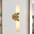 thumbnail image 1 of Minimalistt Double Tube Antique Brass Metal with Milk Glass Shade Vanity Light, Contemporary Wall-Mounted Sconce, Hand-polished Wall Light, Indoor Sconce beside Mirror, for Bathroom, Living Room, 1 of 9