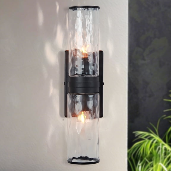 Minimalistt Tube Matte Black Glass Shade with Malleolar Groove Vanity Light, Hand-polished Wall-Mounted Sconce, Unique Elegant Indoor Sconce,Wall Light beside Mirror, for Bathroom , Living Room