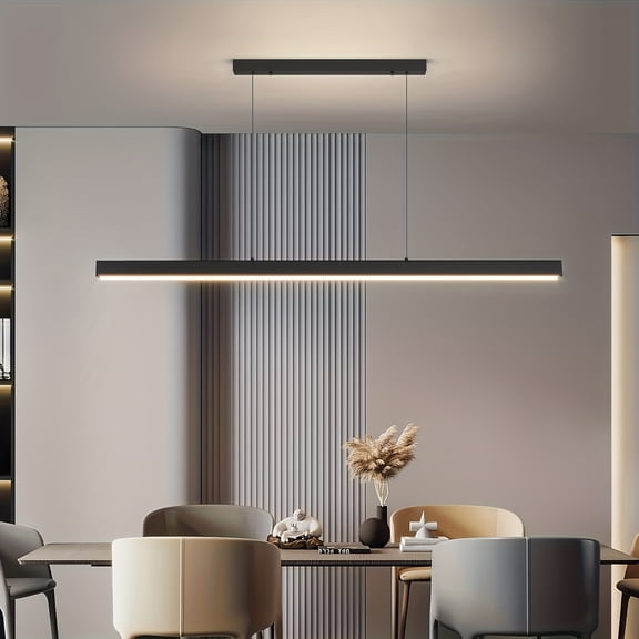 Minimally Linear Pendant Light - Modern Style Hanging Lamp - LED Metal Pendant Light Island Light - Suitable For Restaurants, Kitchens, Offices - Black, 39.5 Inches