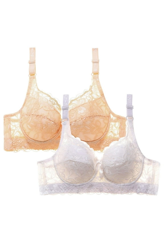 Minimizer Bra for Women - 2 Pack Lace Bra Womans Full Coverage Everyday Bras Unlined Underwire Bra for Heavy Breast