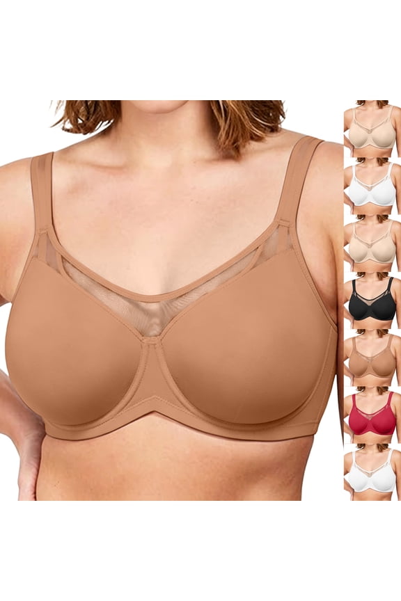 Minimizer Bra for Women Full Coverage Underwire Mesh Crossover Design, Smooth Support T-Shirt Bra for Everyday
