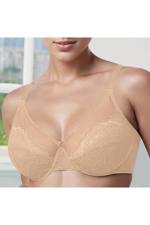 Minimizer Bras for Women, French lace bra Full Supportive Bra Unlined support bra Full Coverage Underwire Bras Soft Everyday Bras Firm Hold Comfortable Bra, Beige BA