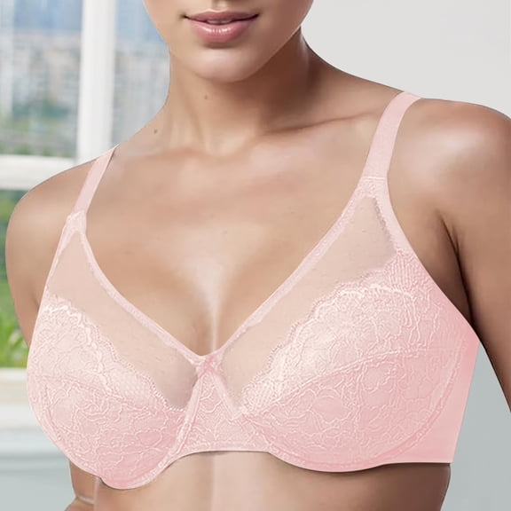 Minimizer Bras for Women, French lace bra Unlined support bra Full Coverage Underwire Bras Full Supportive Bra Demi Soft Comfort Daily Support Brassiere, Pink AR