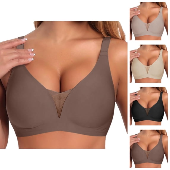 Minimizer Bras for Women Adjustable Strap Lightweight Deep V Neck Seamless Wireless Push Up Bra Tshirt Bras Everyday Bra