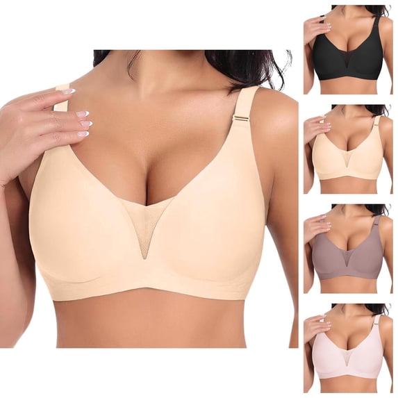 Minimizer Bras for Women Deep V Neck Seamless Wireless Push Up Bralettes Plus Size Lightweight Everyday Bra