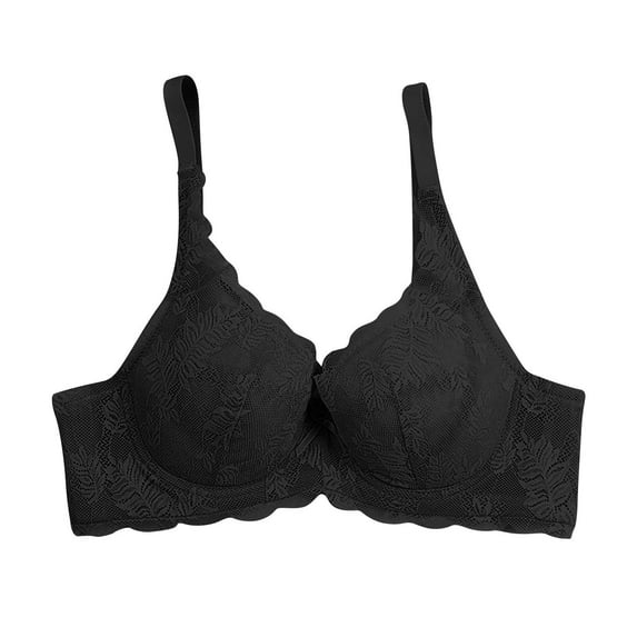 Minimizer Bras for Women Full Coverage No Underwire Lace Bra Low Support Lightly Breathable Comfort Push Up Bralette, Black, 40/90