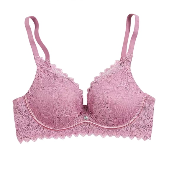 Minimizer Bras for Women Full Coverage No Underwire Lace Bra Low Support Lightly Breathable Comfort Push Up Bralette, Pink, 36/80