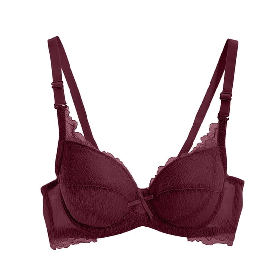 Minimizer Bras for Women Full Coverage No Underwire Lace Bra Low Support Lightly Breathable Comfort Push Up Bralette, Wine, 38/85