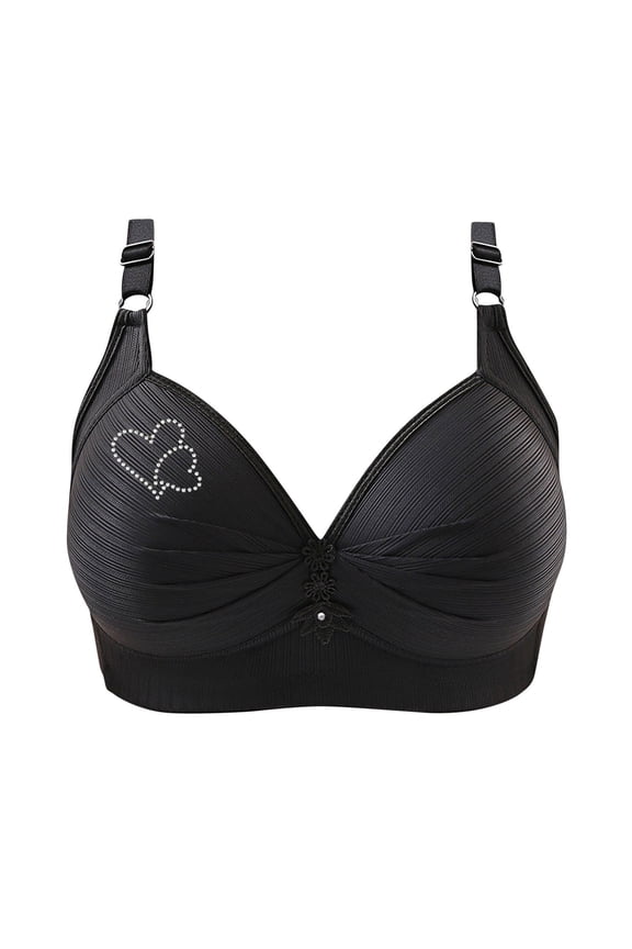 Minimizer Bras for Women Plus Size Fashion Rhinestones Heart Print Wireless Comfy Push Up Bralettes All-Day