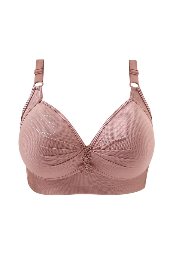 Minimizer Bras for Women Plus Size Fashion Rhinestones Heart Print Wireless Comfy Push Up Bralettes All-Day