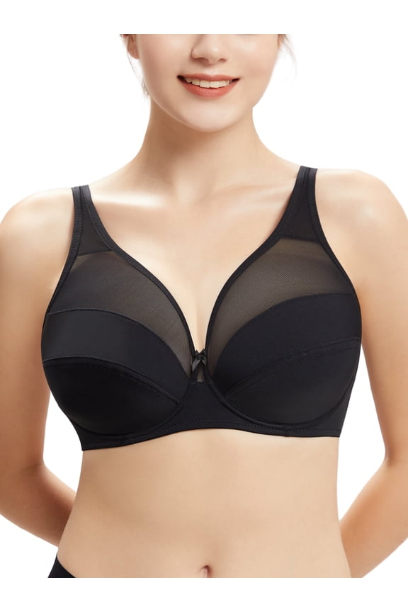 Minimizer bra for heavy breast comfy bra smoothing womens bra underwire support bras full coverage cross straps minimizing bras for large breasts Black 34C 34 C