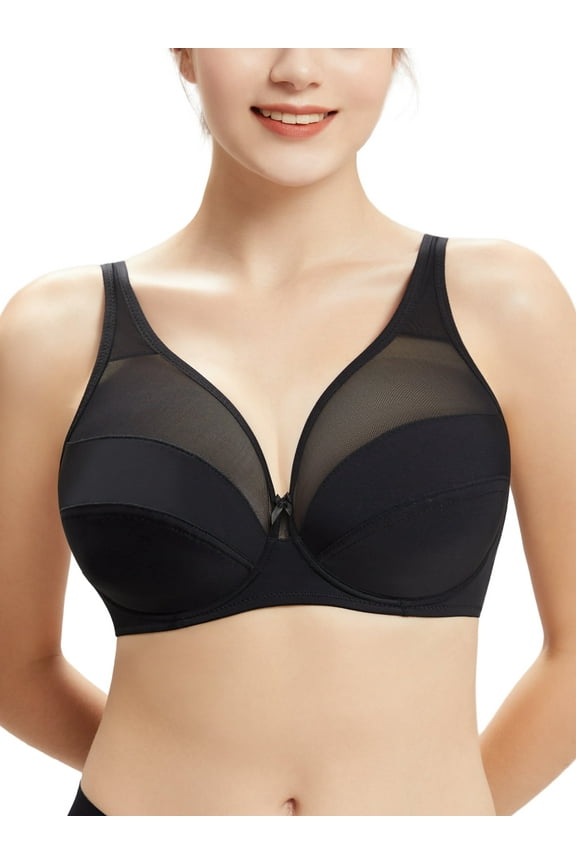Minimizer bra for heavy breast comfy bra smoothing womens bra underwire support bras full coverage cross straps minimizing bras for large breasts Black 36DD 36 DD