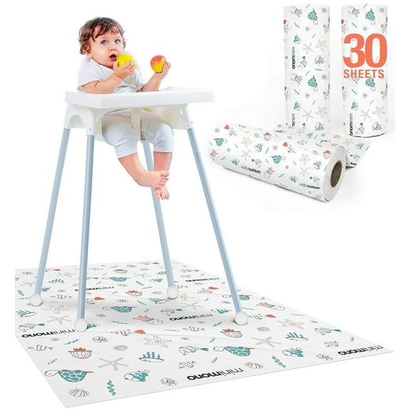 Minimono Baby Splat Mat for Under High Chair - 30 Pcs Disposable and Waterproof Splash Mats - 40"x47" Multipurpose Activity Mat for Picnic Art and Craft - BLW Baby Led Weaning Supplies (Sea Animals)