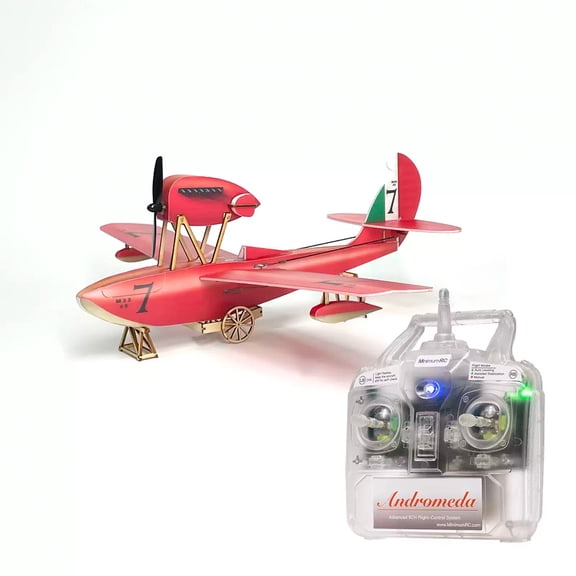 MinimumRC Macchi M-33 RC Seaplane 4 Channel 2.4GHz Gyro Stabilized Flying Boat Remote Control Airplane Toy Gift 390mm Wingspan Fixed Wing with Water Landing, 3 Batteries (Left-Hand Throttle)