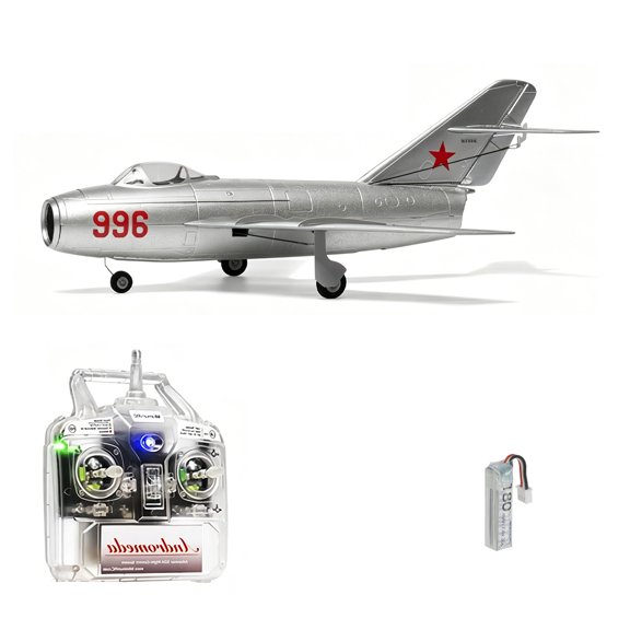 MinimumRC MiG-15 EDF RC Jet Aircraft 30mm Ducted Fan 4 Channel Fixed Wing Airplane With Gyro Stabilization, 2S Power System Hobby- Right-hand throttle/Brushed motor / 1 Battery