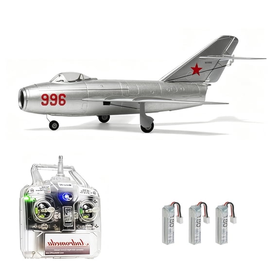 MinimumRC MiG-15 EDF RC Jet Airplane 30mm Ducted Fan 4CH Fixed Wing Aircraft With Gyro Stabilization 2S Power System For Flying- Left-hand throttle/Brushless motor / 3 Battery