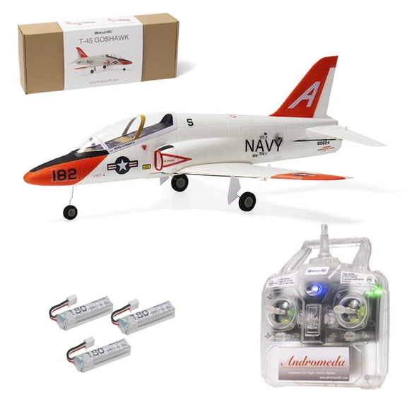 MinimumRC T-45 Mini RC Jet Aircraft, 30mm EDF 7.4V,Realistic Model with Advanced Gyro Flight Control, Quick Assembly Fixed Wing for Beginners, Brushed Motor (Left-hand Throttle/3 Battery)
