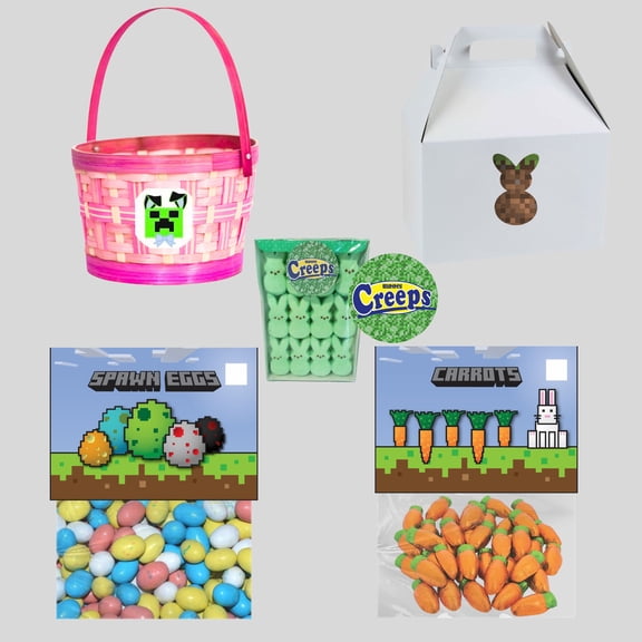 Mining Craft Easter Basket Kit Fun Kids Party Supply Spring Celebration Activity Pixel Block Eggs Video Game Themed