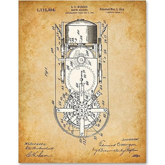 Mining Machine - 11x14 Unframed Patent Print - Great Gift for Country or Mountain Cabin Decor