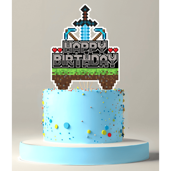 Mining Pixel Craft Birthday Cake Topper for Boys & Girls Video Game Themed Happy Birthday