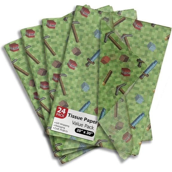Mining Pixel Tissue Paper, 24 Sheets, 20 x 30 Inches Gift Wrap Tissue Paper