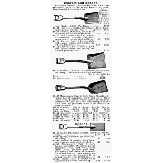 Mining Tools. /Nadvertisement For Shovels And Spades From A 19Th Century American Mail-Order Catalog. Poster Print by (18 x 24)