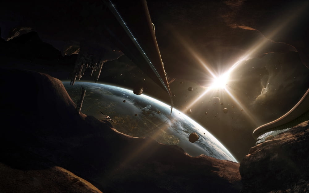 Mining colony on an asteroid Canvas Art - Tobias RoetschStocktrek Images (18 x 12)