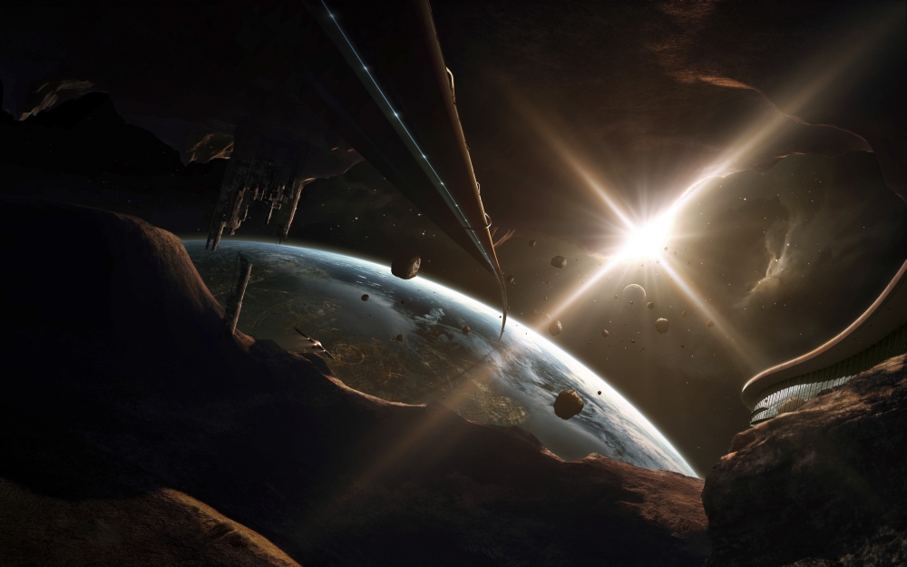 Mining colony on an asteroid Canvas Art - Tobias RoetschStocktrek Images (36 x 23)