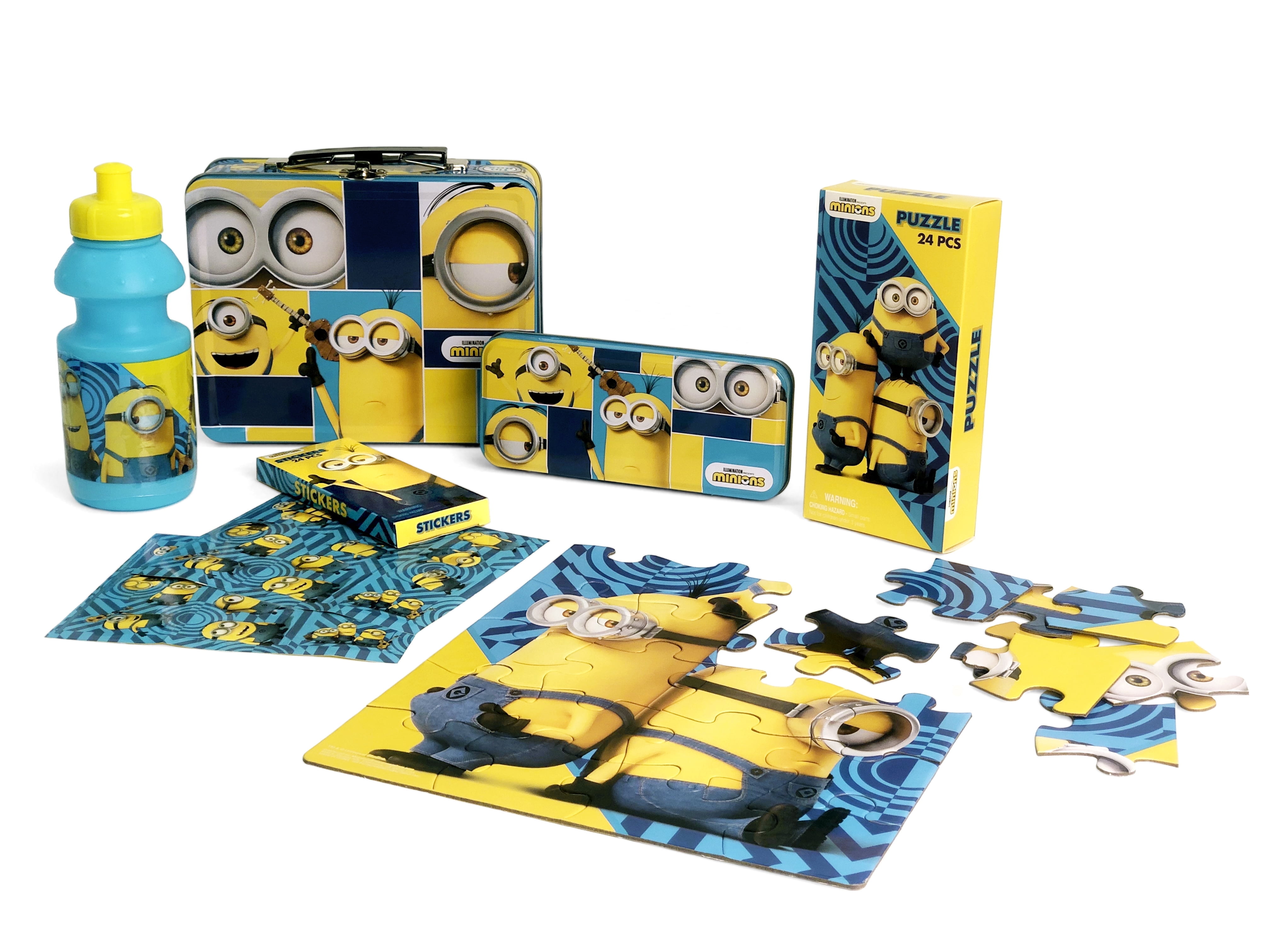 Minion Tin Box Gift Set for Kids - Tin Box, Tin Pencil Case, Water Bottle, Puzzle, Stickers