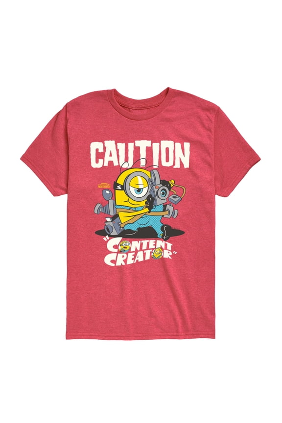 Minions 3 - Caution Content Creator - Youth Boys Short Sleeve Graphic T-Shirt