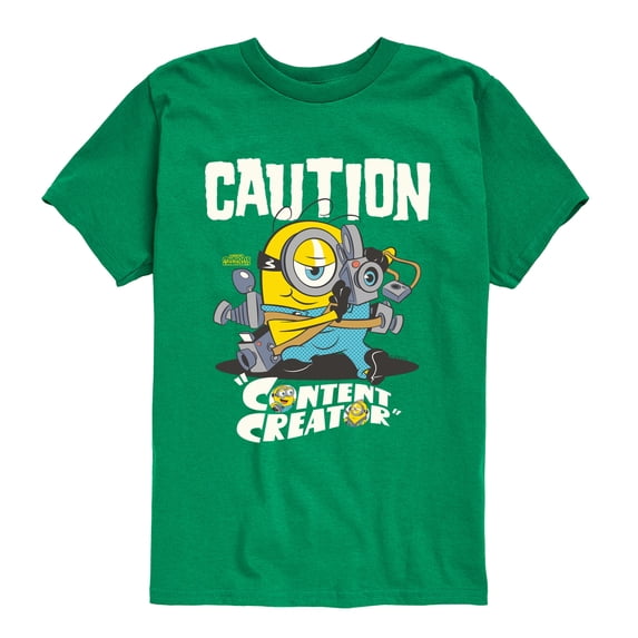 Minions 3 - Caution Content Creator - Youth Boys Short Sleeve Graphic T-Shirt