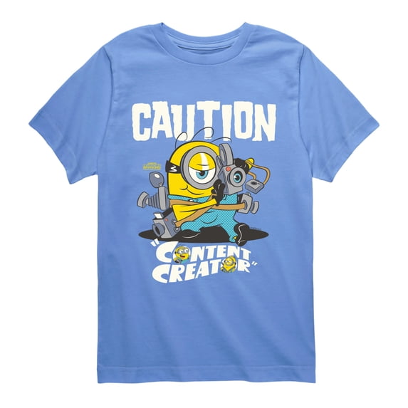 Minions 3 - Caution Content Creator - Youth Boys Short Sleeve Graphic T-Shirt