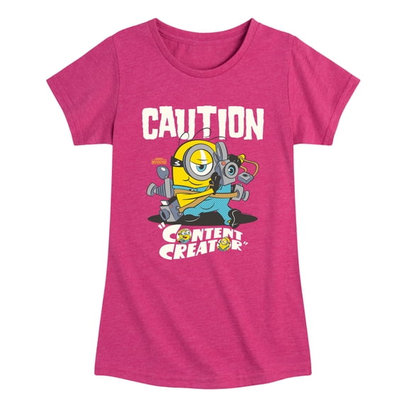 Minions 3 - Caution Content Creator - Youth Girls Fitted Short Sleeve T-Shirt
