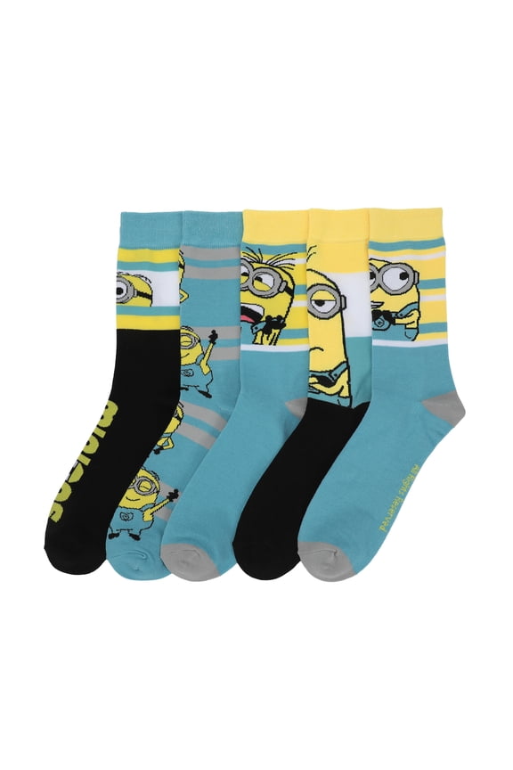 Minions Adult Crew Socks 5-Pack - Mischievous Fun For Your Feet!