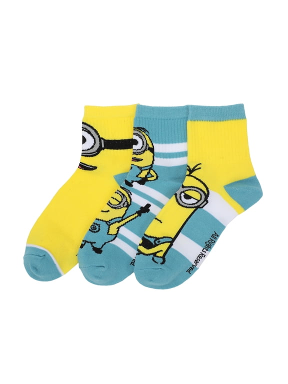 Minions Adult Quarter Crew Ankle Socks - 3-Pack of Playful Despicable Delights!