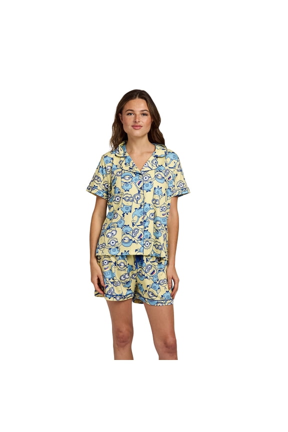 Minions All-Over Character Print Women’s 2-Pack Pajama Set-Small