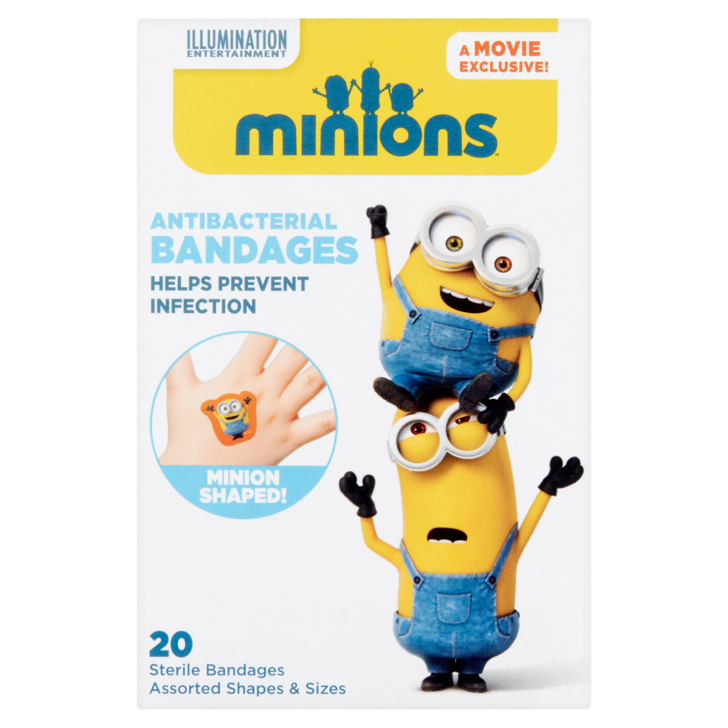 Minions Antibacterial Bandages Sterile Bandages, 20 count - image 1 of 4