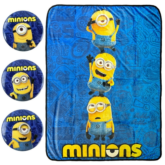 Minions Blanket With Matching Buttons Stuart Phil Dave Carl Throw 45"X 60"