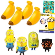Minions Blind Box Figure Set - Bundle with 4 Despicable Me Mystery Mini Squishy Stress Relief Figurines with Banana Plus Stickers, More | Minions Mystery Figures Blind Box Pack