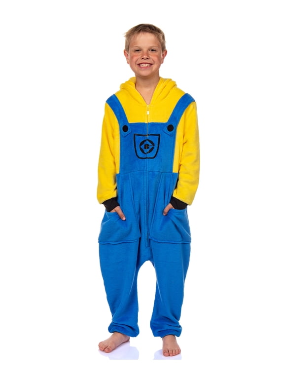 Minions Boy's Kigurumi Union Suit One Piece Fleece Hooded Pajama Stuart and Kevin