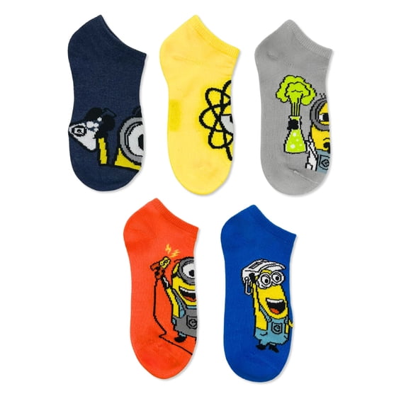 Minions Boys No-Show Socks, 5-Pack, Sizes S/M -M/L