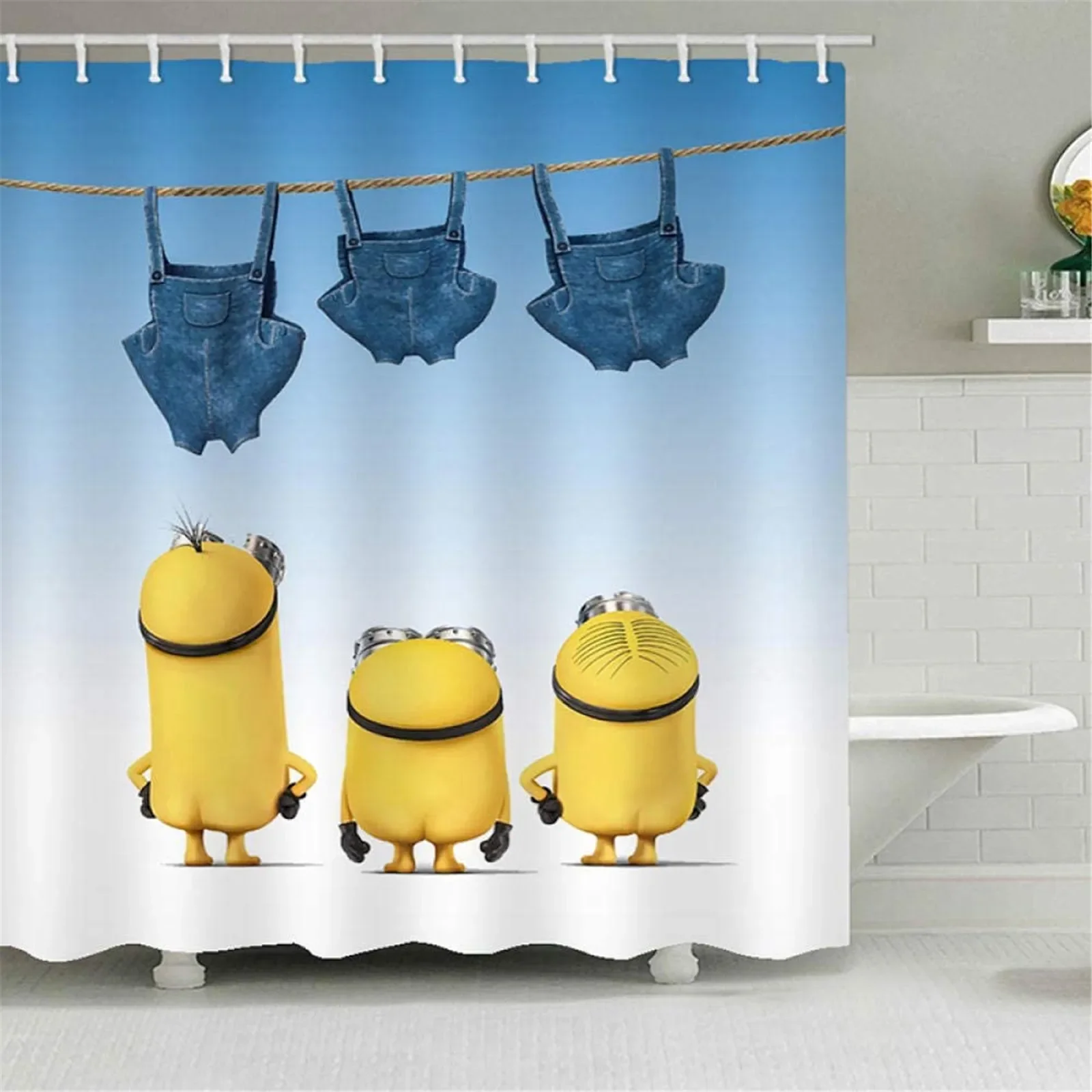 Minions Cartoon Colorful Shower Curtain 1pcs Waterproof Bath Screen Curtains with Hooks for Bathroom Decor