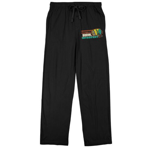 Minions Caution Social Introvert Adult Black Sleep Pajama Pants-Medium