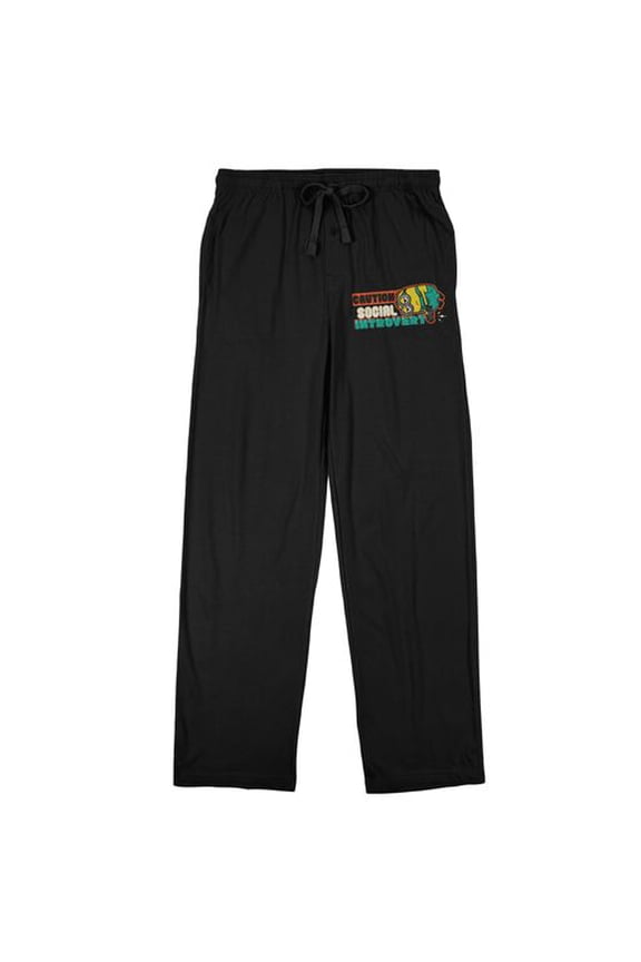 Minions Caution Social Introvert Adult Black Sleep Pajama Pants-Medium