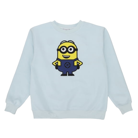 Minions Character Women's Blue Crew Neck Long Sleeve Sweatshirt-Large